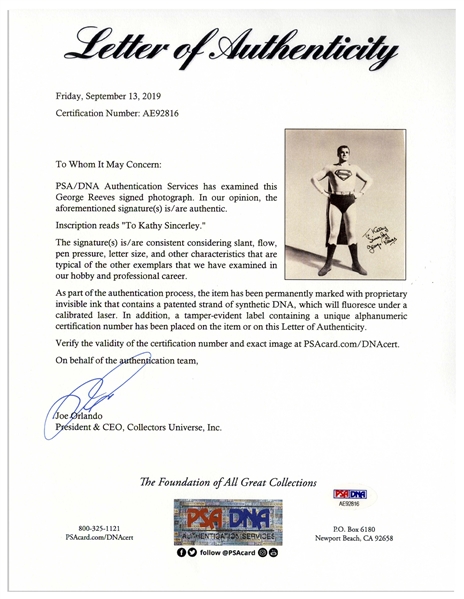 George Reeves Signed Photo as Superman -- With PSA/DNA COA